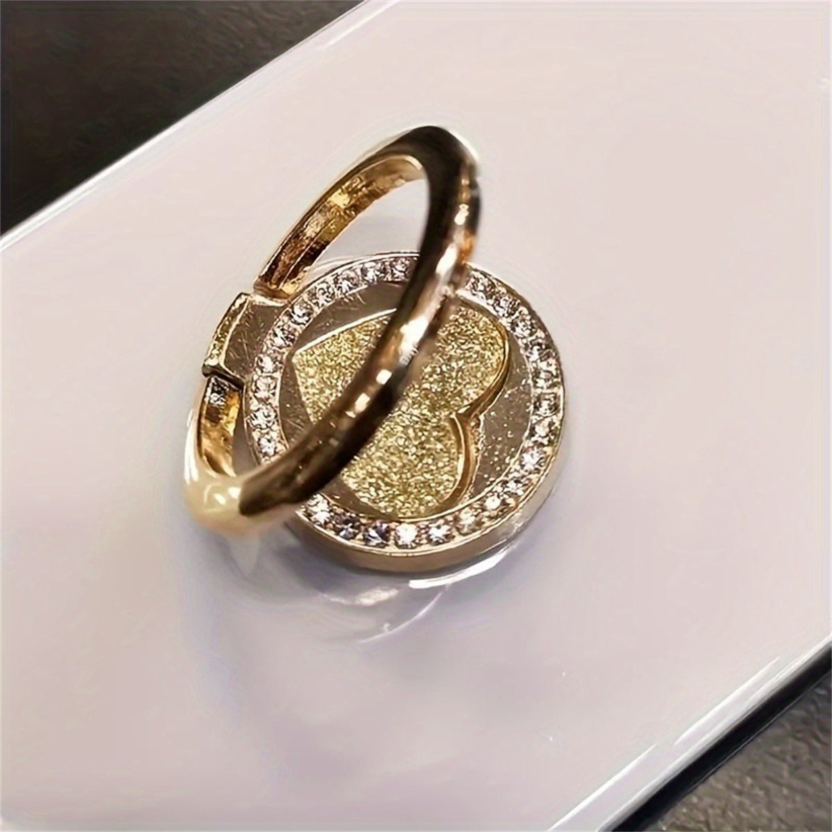 1pc Glittering Heart-Shaped Metal Ring Buckle Mobile Phone Holder - Sparkling Glitter Accents, Adjustable Ring, Compatible with Most Phone Cases, Easy Installation - Stylish Phone Accessory for Women