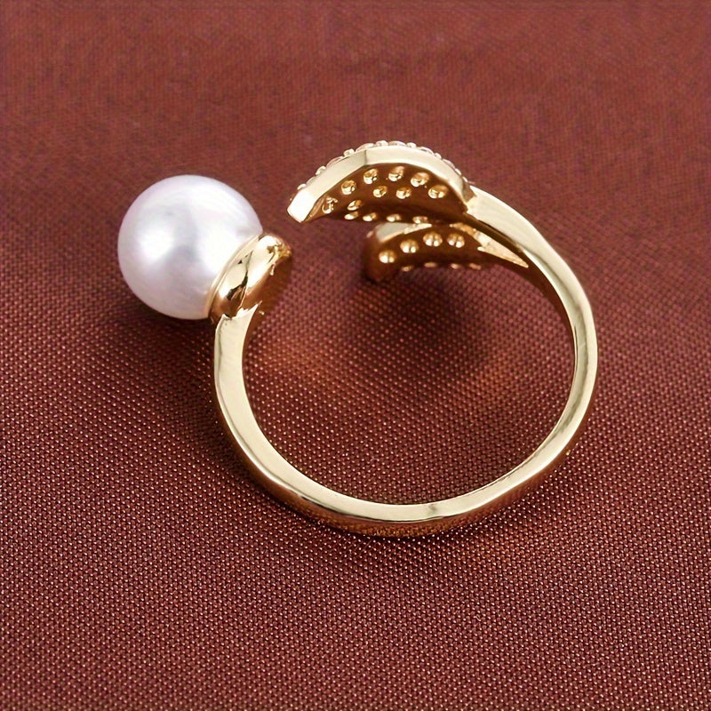 Copper Leaf Design Adjustable Ring with Synthetic Zirconia