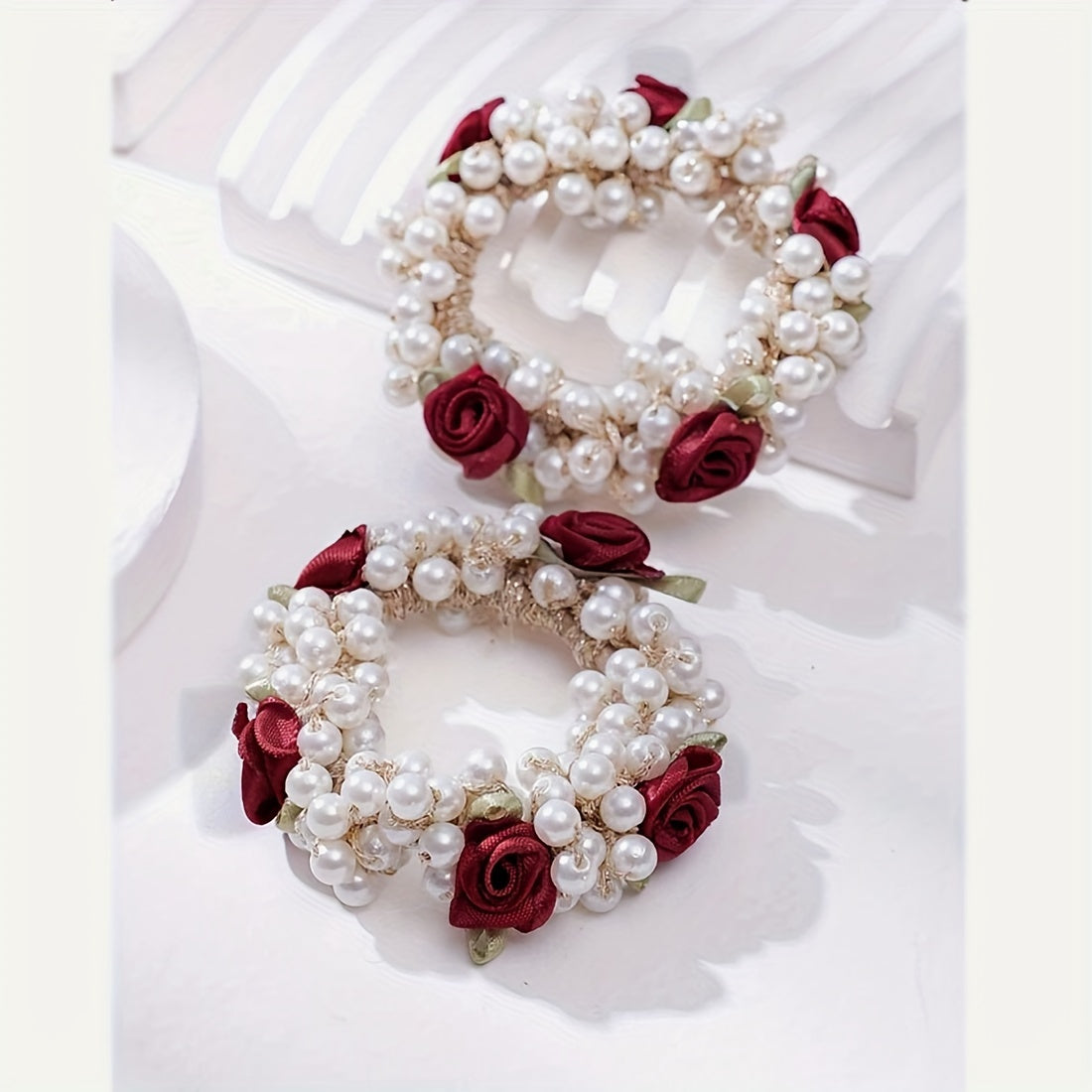 2pcs Elegant White Floral & Pearl Hair Accessories - Pink Rose Adorned, Perfect for Daily Wear, Weddings & Flower Girls, Spring/Summer Collection, Wedding Hair Accessories