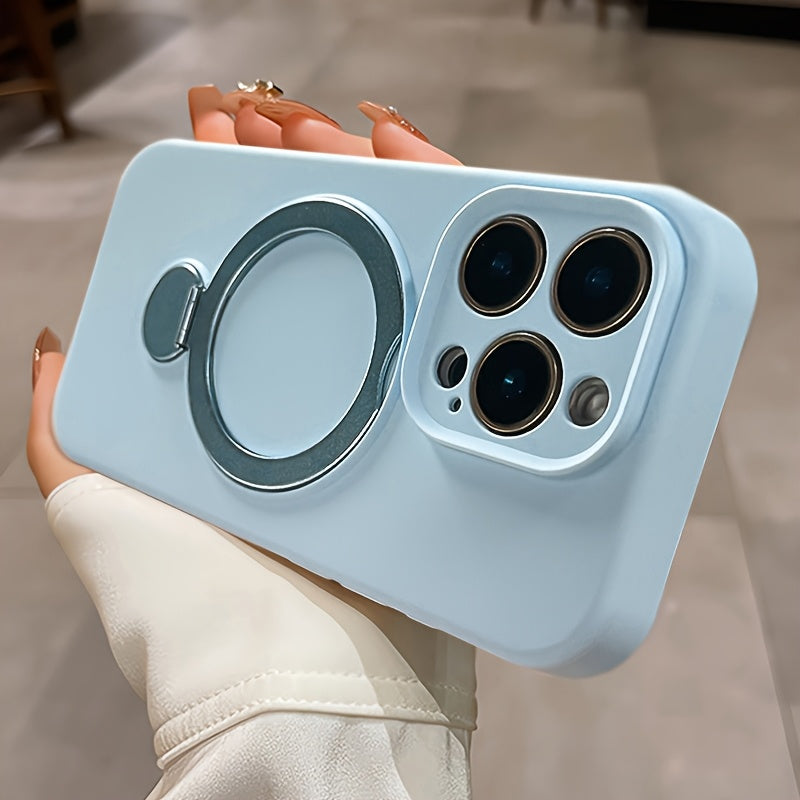 Luxury Multicolor Liquid Matte Stand Phone Case for iPhone 16 15 14 13 Pro Max Magnetic Wireless Charging 360°Rotating Desktop Bracket 16ProMax Cases Shockproof Back Cover