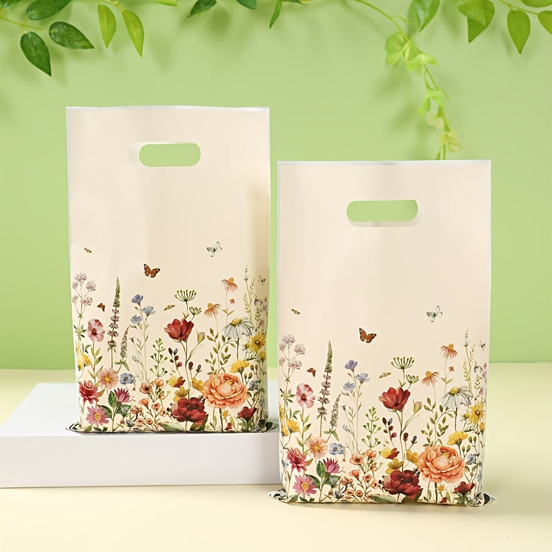 10/25/50pcs, Floral Theme Gift Bag, Wildflower Butterfly Handheld Bags, Spring Theme Party Packaging Bags, Youngsters Shower Party Supplies, Birthday Party Decoration, Wedding Anniversary Party Decor, Party Favor
