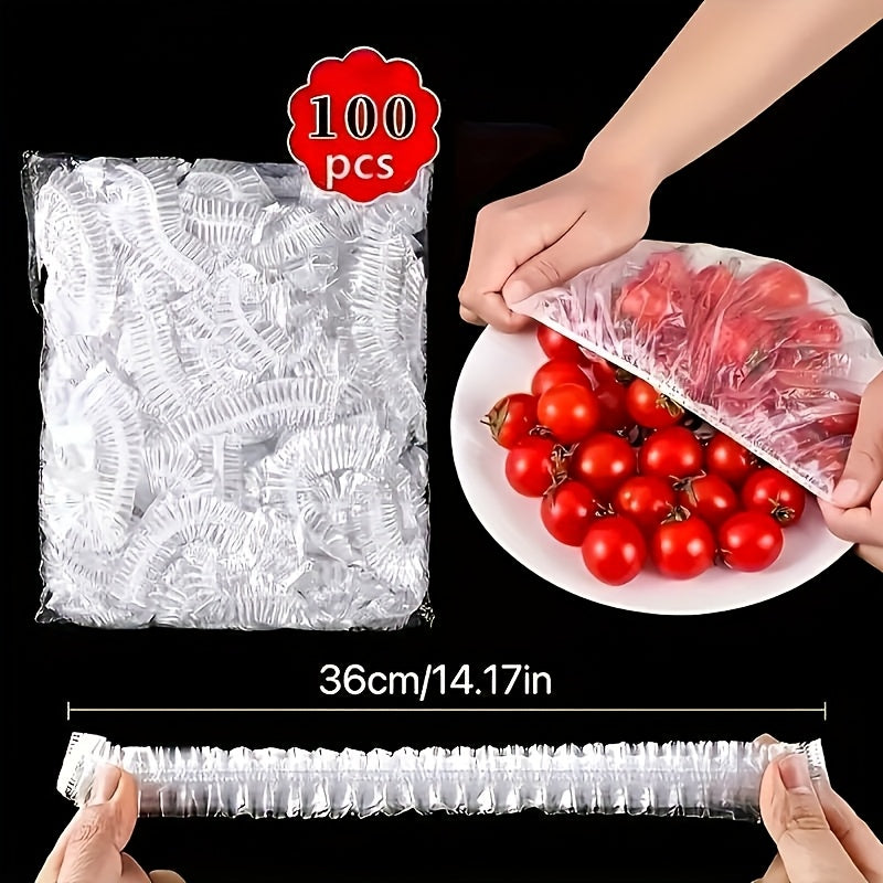 100pcs Reusable Elastic Food Storage Covers - Transparent, Stretchable Plastic Bowl & Plate Sealing Film, Odorless, Alternative to Aluminum Foil & Deli Meat Covers, Food Contact Saf