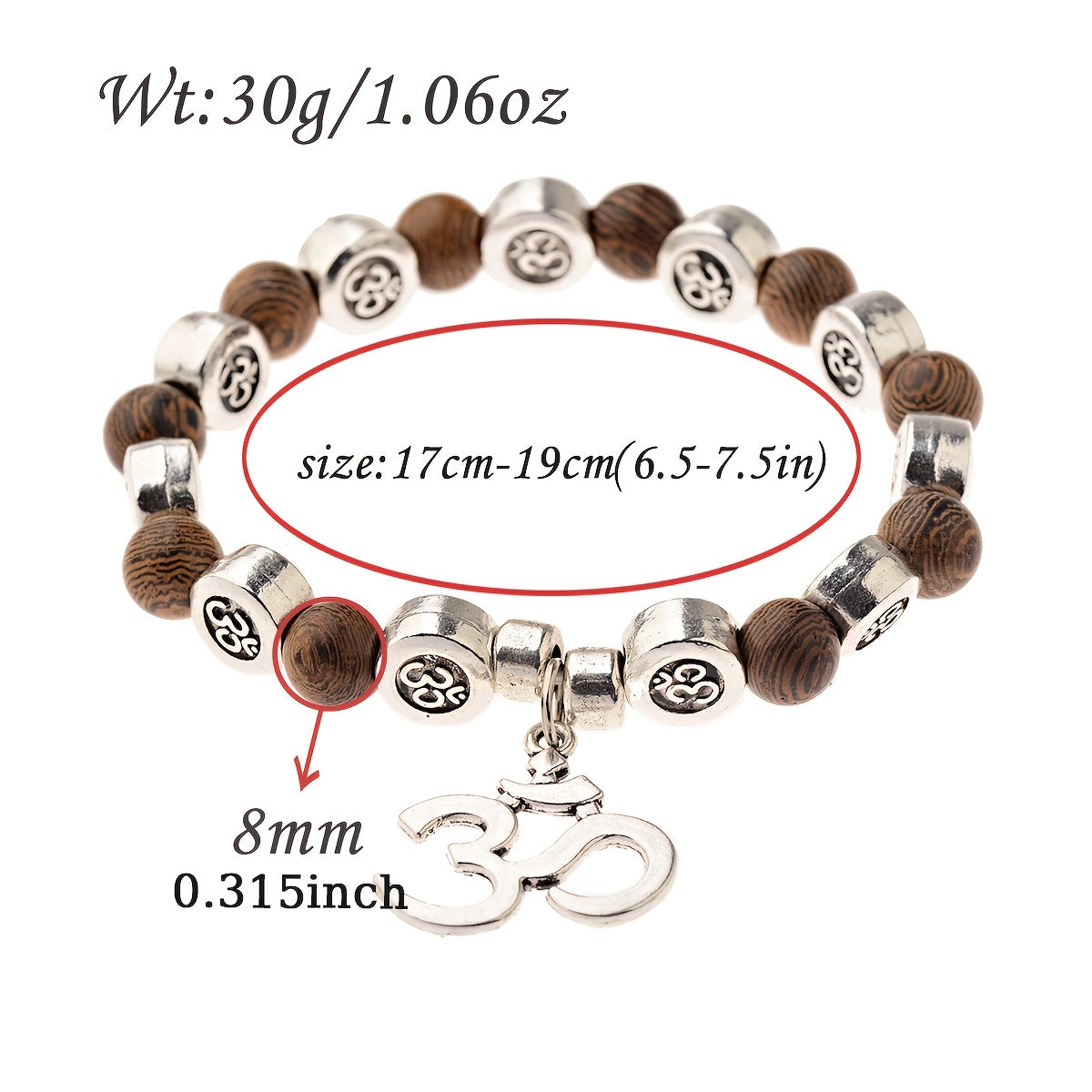 1pc Boho Tribal Style Chakra OM Pendant Wooden Bead Bracelet, Natural Stone Yoga Jewelry for Men and Women, Daily & Gift Occasion, Valentine's Day Suitable, All-Season Accessory
