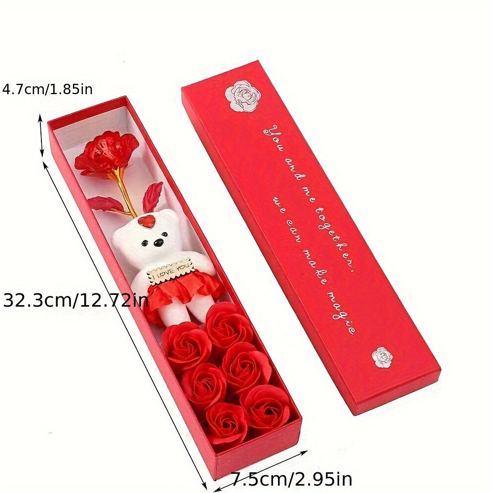 Creative Gift Box with Plush Bear And Artificial Roses - Ideal for Weddings, Birthdays, And Special Occasions, Romantic Gift Box|Playful Design|Durable Plastic Box, Flower Gift Box, Halloween, Christmas