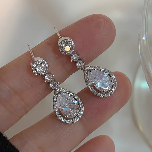 Sweet Fashionable Lightweight French Style Full Rhinestone High-End Minimalist Teardrop