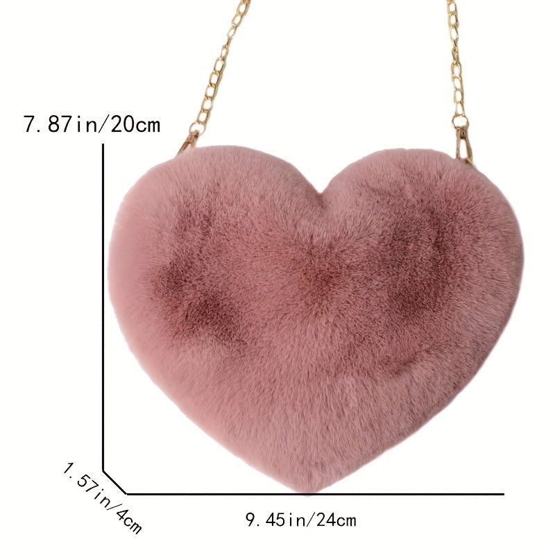 Chic Heart-Shaped Plush Crossbody Bag - Fashionable Zippered Shoulder Purse