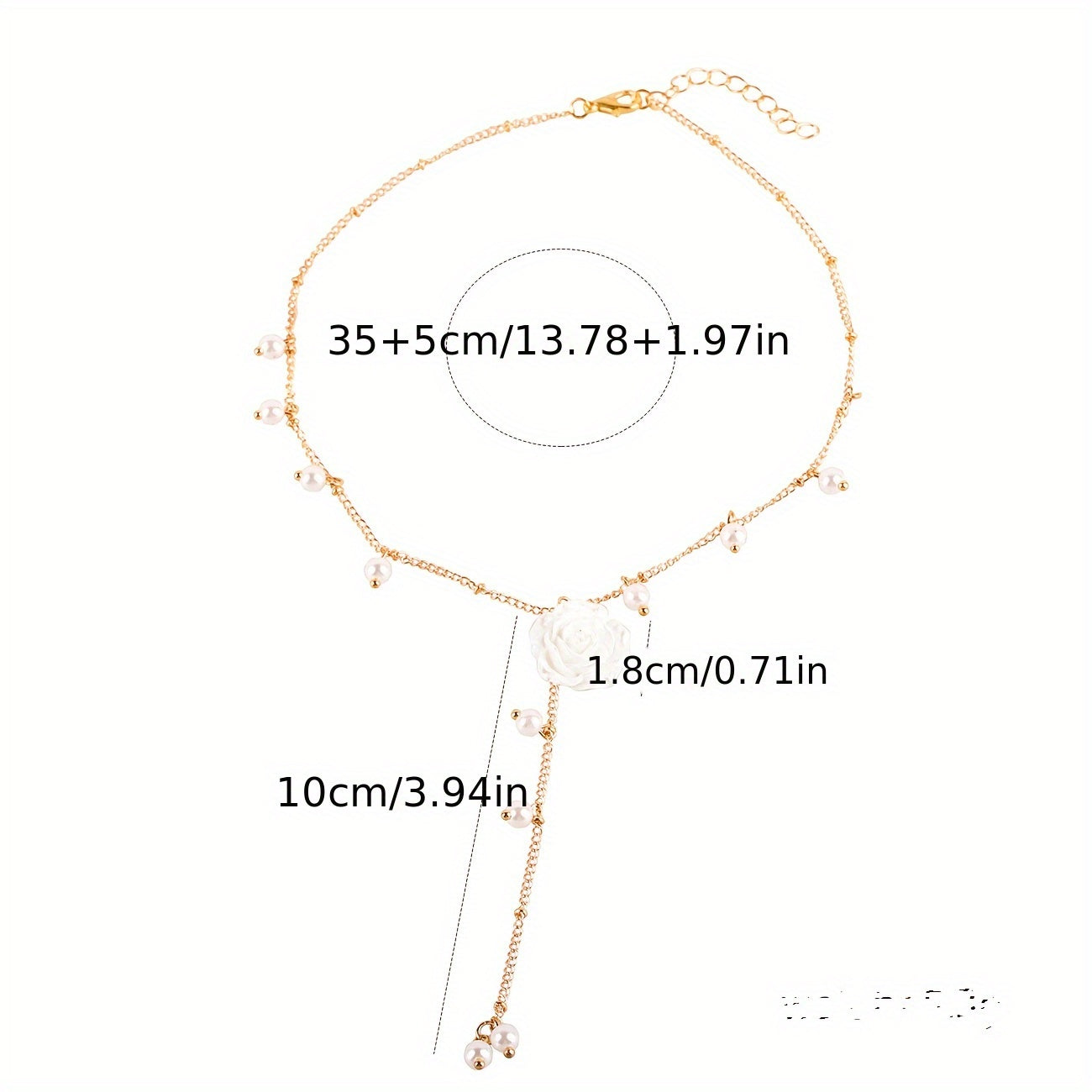 1pc Elegant Rose & Necklace with Cascading Tassel Pendant - White Floral Chain with Green Center, Artificial & Rose, Versatile Everyday Jewelry Gift for Women, Valentine's Day, Anniversary, Birthday, Year-Round Wear