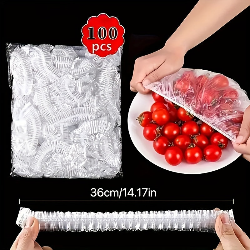 100pcs Reusable Elastic Food Storage Covers - Transparent, Stretchable Plastic Bowl & Plate Sealing Film, Odorless, Alternative to Aluminum Foil & Deli Meat Covers, Food Contact Saf