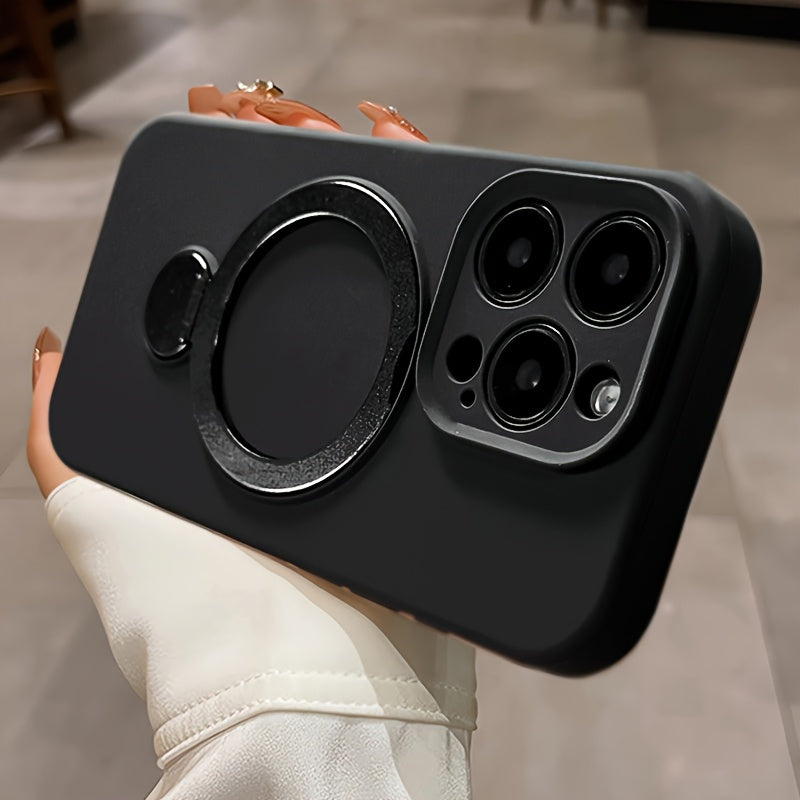 Luxury Multicolor Liquid Matte Stand Phone Case for iPhone 16 15 14 13 Pro Max Magnetic Wireless Charging 360°Rotating Desktop Bracket 16ProMax Cases Shockproof Back Cover