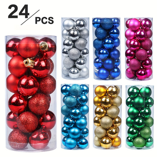 24pcs Assorted Colors Christmas Ornaments - 1.18" Plastic Shatterproof Balls, Metallic Finish, Ideal for Tree Decoration, Holiday Celebrations, and Festive Home Decor, Festive Decorations|Glossy Finish Decor|Durable Holiday O