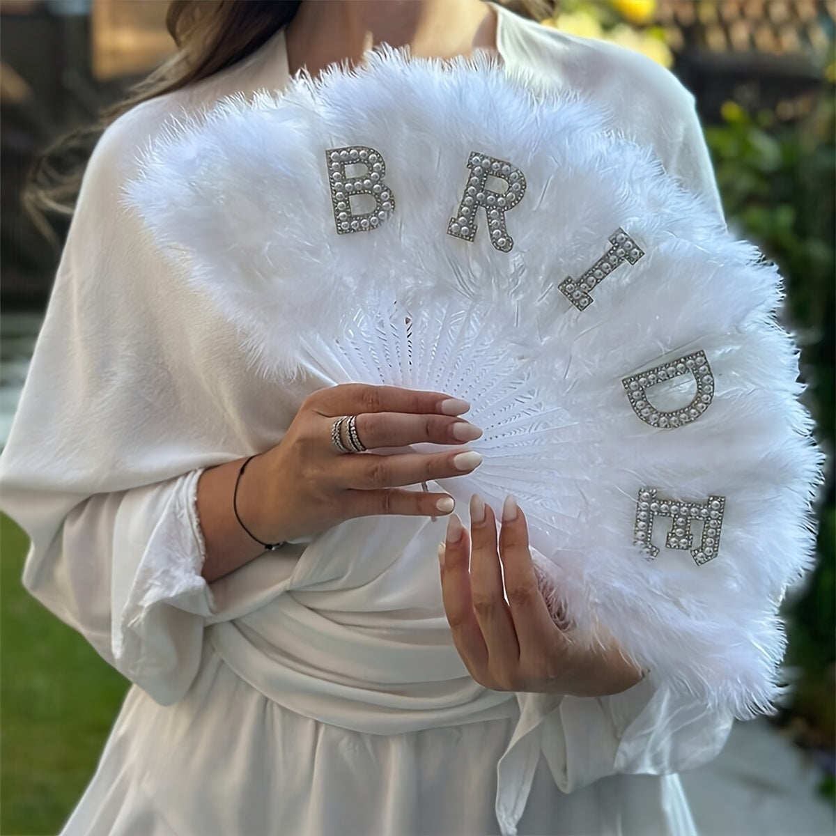 Elegant Bride Feather Fan with Sparkling "BRIDE" Lettering & Accents - White Wedding Accessory for Bridesmaids, Bridal Showers, Valentine's Day, Prom - Premium Feather Bridal Fan Gift, Bridesmaid Gifts, Romantic Gesture, Soph