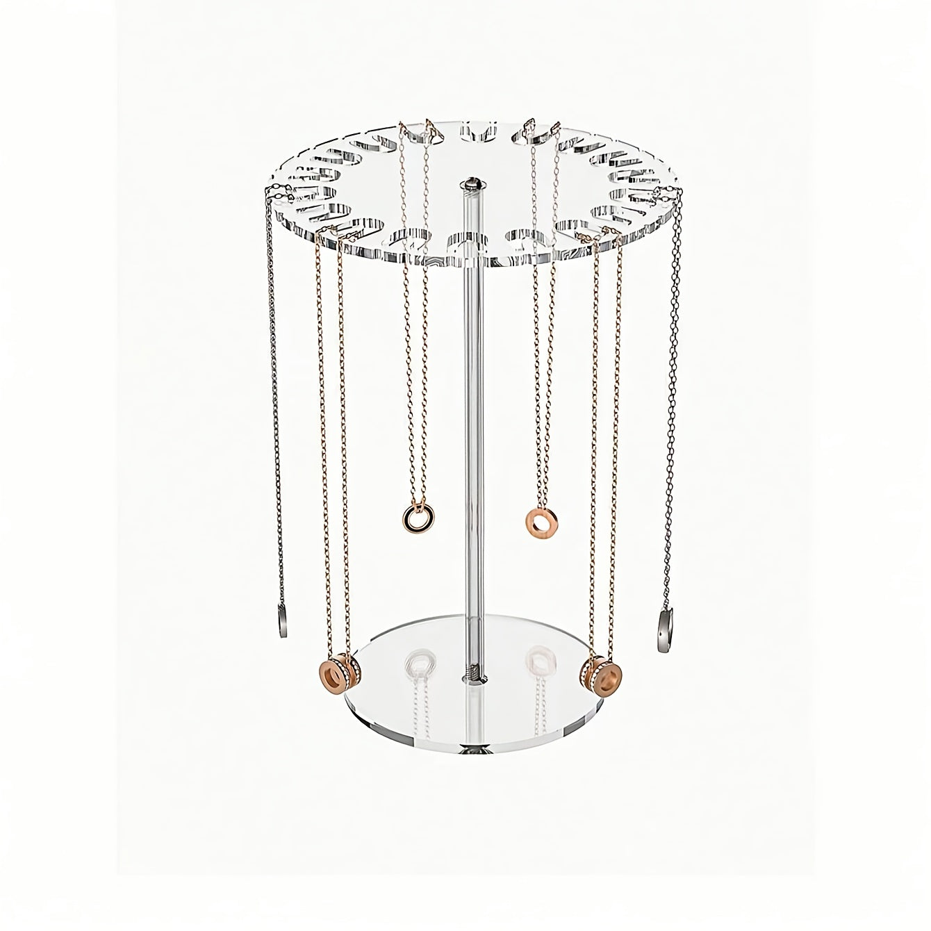 Elegant Acrylic Jewelry Display Stand for Necklaces, Bracelets & Pendants - Multi-Tier Rotating Organizer with Hooks, Oval Desktop Storage Rack for Home or Boutique, Jewelry Towers