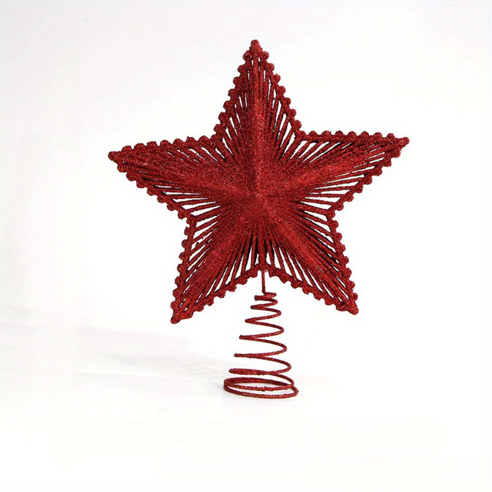 1pc Christmas Tree Topper - Sparkling Star Decoration with Red, Golden, or Silvery - Lightweight & Sturdy Plastic Construction for Indoor/Outdoor Xmas Tree, Wedding, Party Decor - No Electricity Needed - Easy Hang Loop - Holi