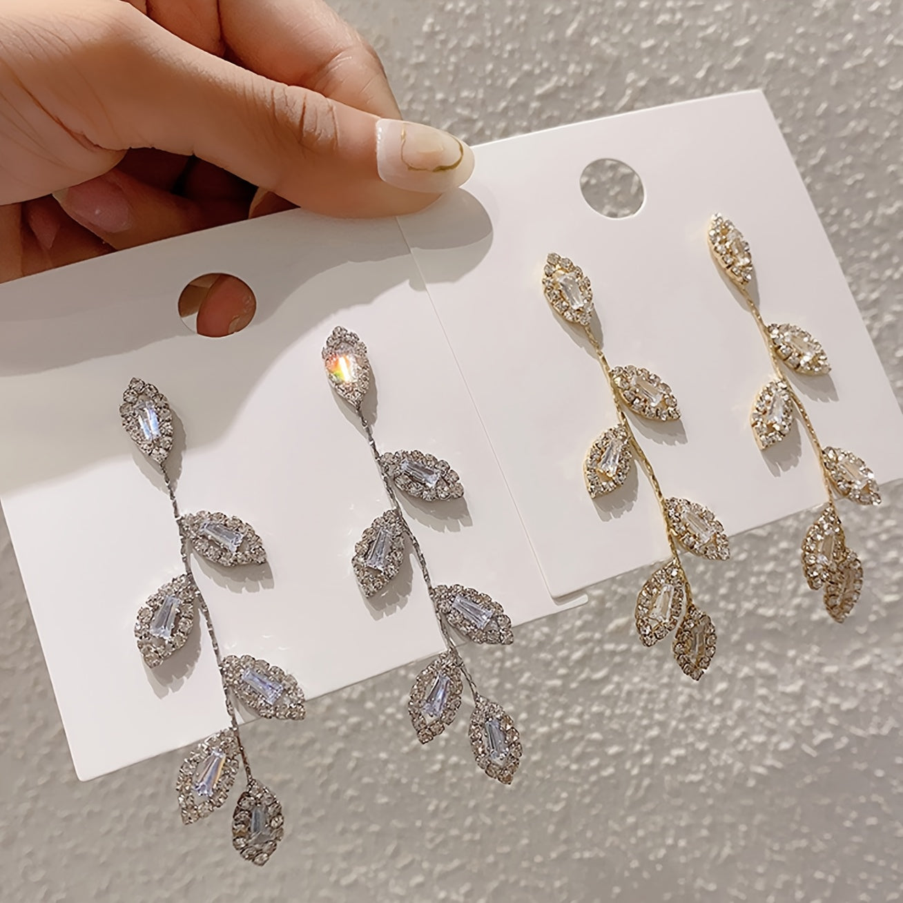 Rhinestone Leaf Tassel Earrings
