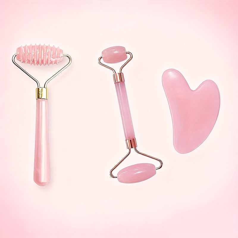 4-Season Facial Roller Set with Heart-Shaped Massager and Body Scraper, Dual-Ended Manual Beauty Tool, Plastic, No Battery Needed, Ideal for Puffy Eyes and Dark Circles, Beauty Massage Tool|Ergonomic Design|Durable Plastic Ro