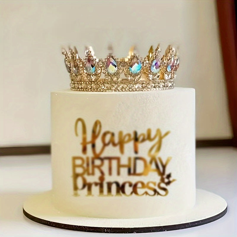 Elegant Sparkling Princess Birthday Crown Cake Topper - Golden & Diamond-Embellished Metal Design, Perfect for Youngsters' Parties, Weddings, And Celebrations, Princess Party Decorations, Princess Party Decorations Supplies f