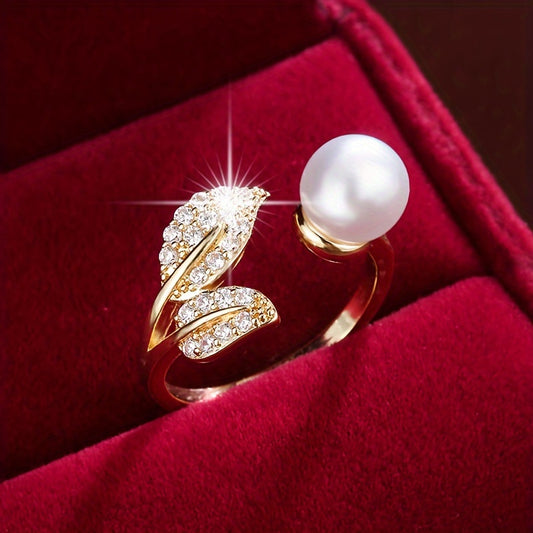 Copper Leaf Design Adjustable Ring with Synthetic Zirconia