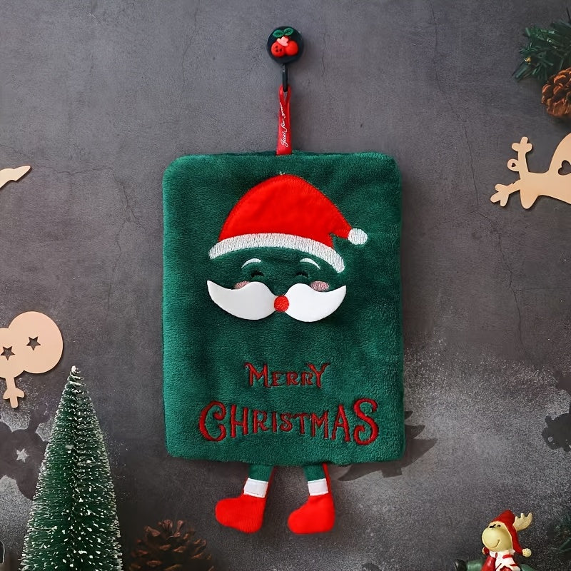Christmas Hand Towels - Thick Quick-Dry Coral Fleece Kitchen & Bath Towels with Hanging Loop, Festive Santa/Reindeer/Merry Christmas Designs - Holiday Decor for Kitchen, Bathroom, Table Settings - Absorbent Cleaning Cloths, C