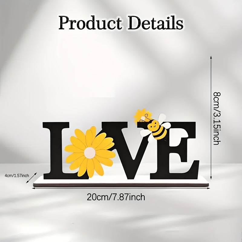 1pc Rustic Wooden Love Sign with Bee & Sunflower Design - Charming Country Farmhouse Decor for Office Desk, Bedroom, Tray, or Shelf - Easy Install, No Power Needed - Perfect Summer Gift, Bee Decor