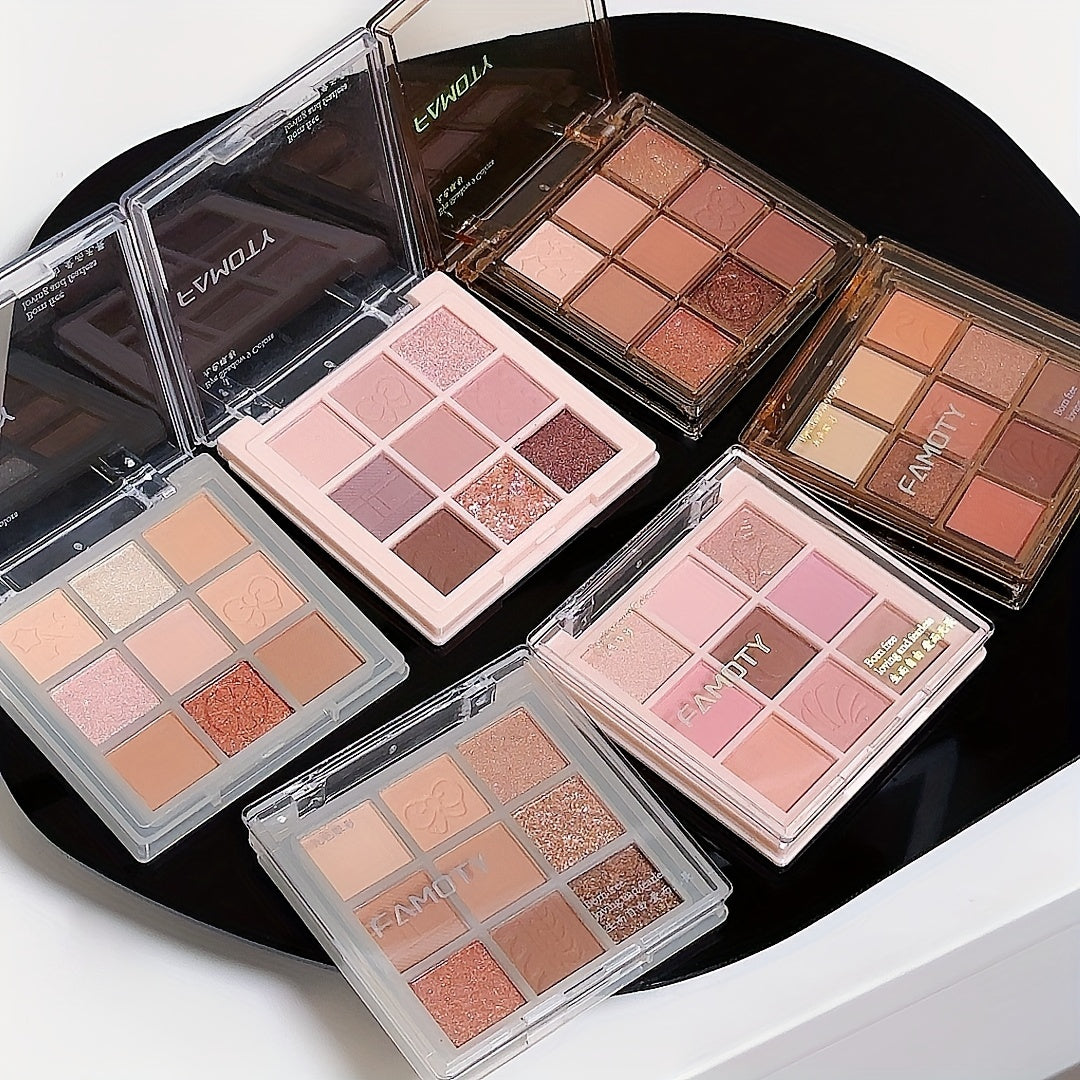 9-Color Eyeshadow Palette - Matte & Shimmery Finish, Waterproof & Sweatproof, Professional Makeup Set, Mixed Brown Tones, Long-Lasting Eye Shadow Kit