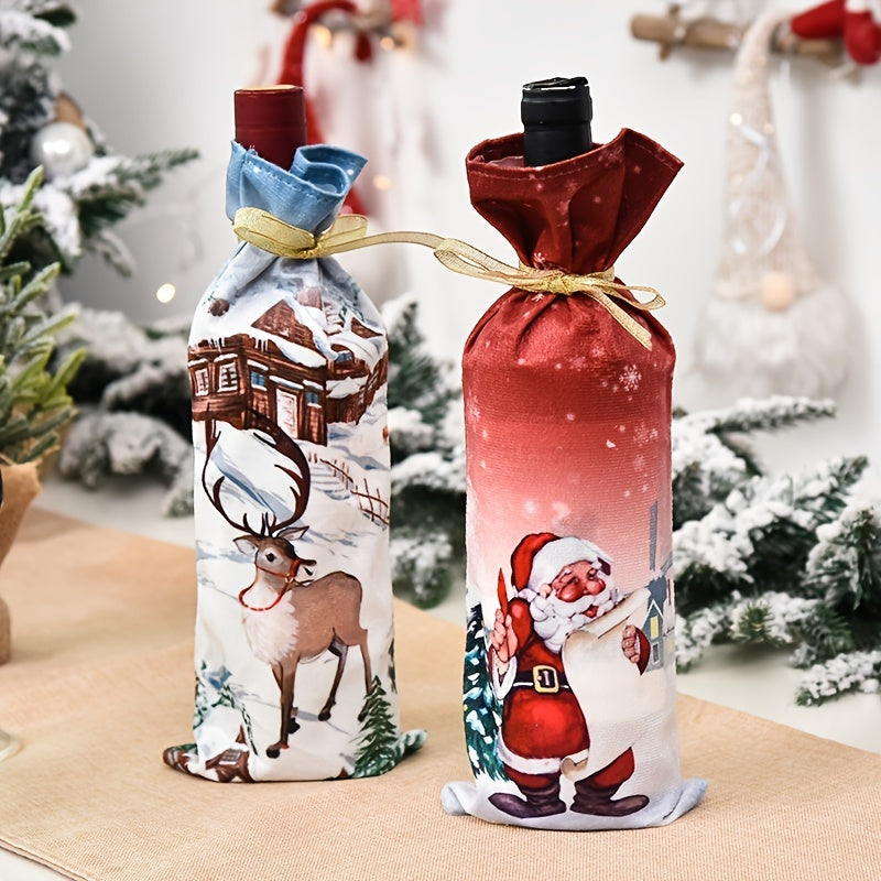 1pc Americana Style Christmas Wine Bottle Decoration, Santa Claus Polyester Figurine, Festive Holiday Decor Props, No Electricity Required, Featherless for Christmas, Halloween Decorations, Fall Home Decor Collectible Figurin