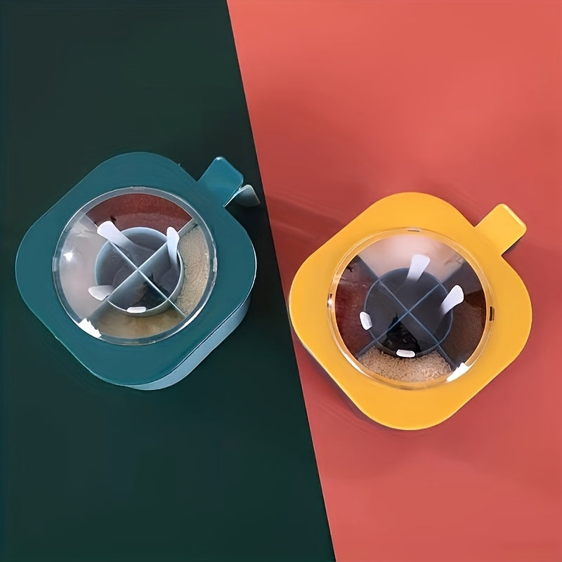 Large Capacity Spice Box with Lid and Spoon - Durable ABS Material, 4-Compartment Multi-Purpose Kitchen Seasoning Storage Container for Home Organization, Salt Shaker Set, Convenient Combination Use (Suitable for All Seasons)