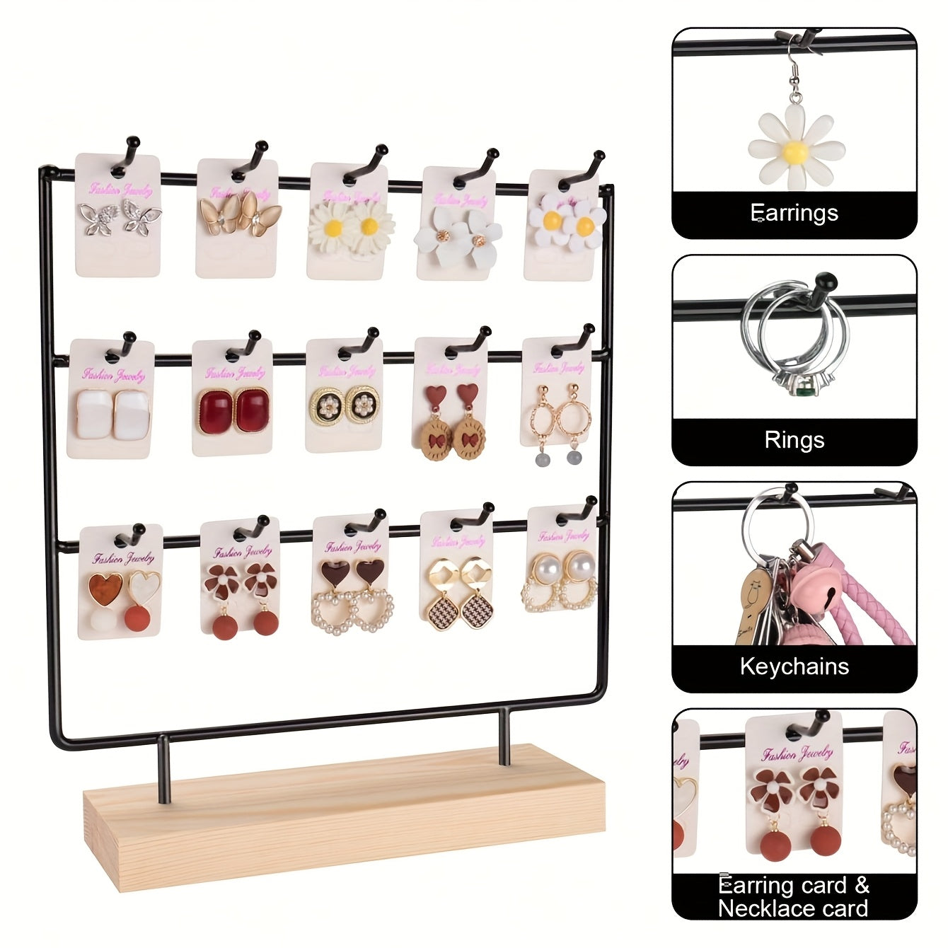 1pc Elegant Wooden Earring Display Stand with Metal Frame - Rectangular, Lacquered Finish, Perfect for Selling or Organizing Jewelry, Jewelry Display | Modern Earring Rack | Durable Jewelry Stand, Jewelry Display Rack, Jewelr