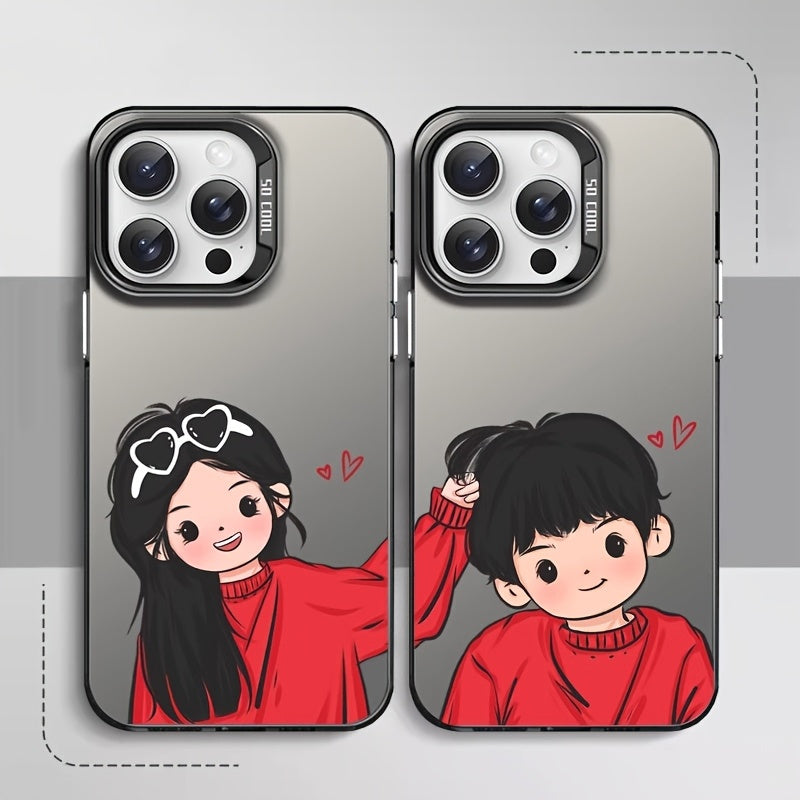 Set of 2: Cartoon Couple Phone Cases in Red, Compatible with All Iphone Models (Perfect Gift for Girlfriend, Boyfriend, Birthday, Or Valentine'S Day)