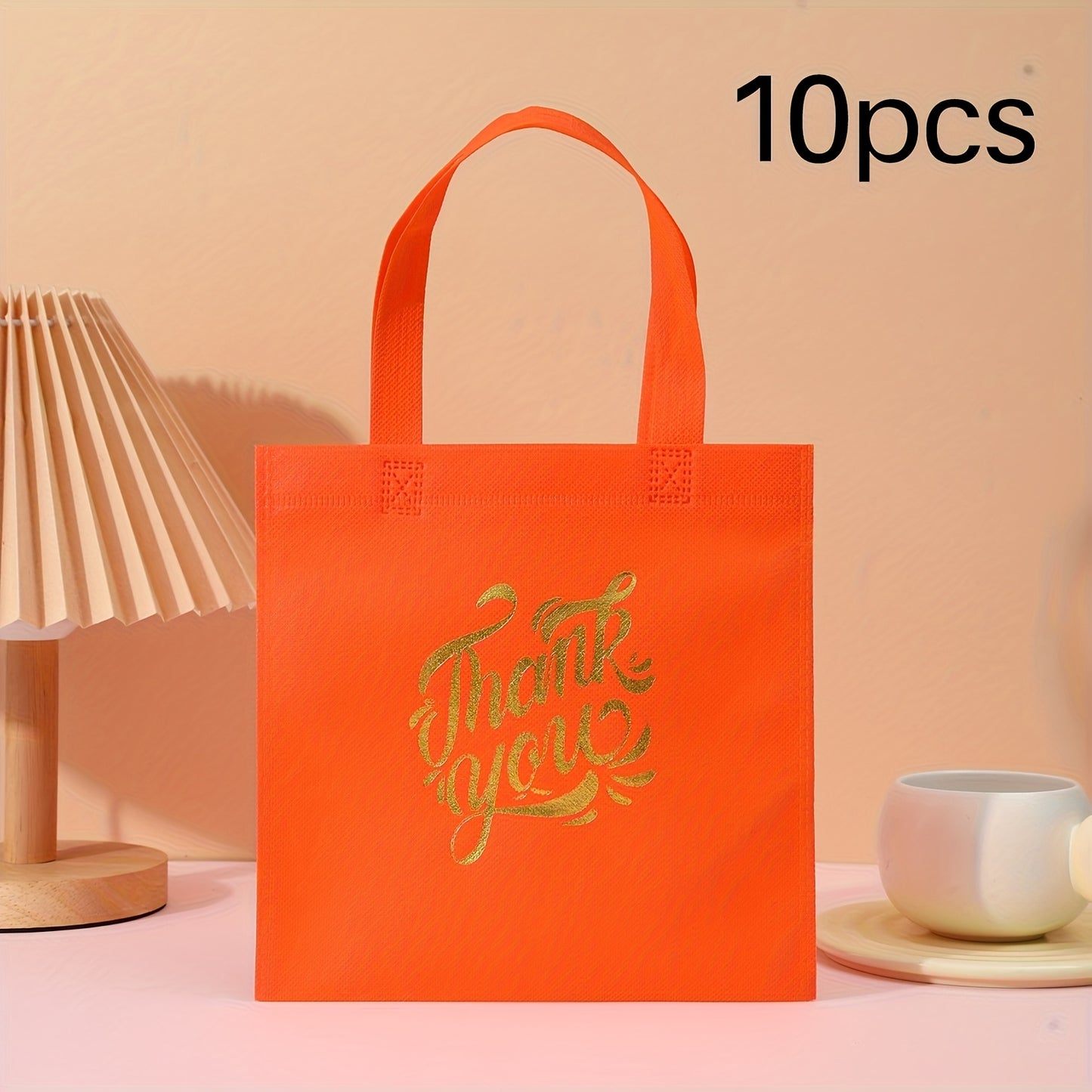 10pcs Thank You Gift Bags - Reusable Non-Woven Tote Bags with Rainbow Colors & Golden Glitter "Thank You" Design, Sturdy Handles for Birthdays, Weddings, Holidays, Small Business Gifts, Small Gift Bags, Event Favor Bags, Eleg