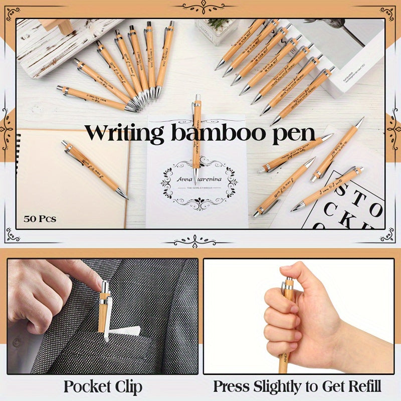 30pcs Customized Engraved Bamboo Pens, Black Ink, Stick Construction, for Teachers, Office, Supplies, Colleagues, Employee Appreciation Gifts - Ideal for Camping Stationery, Customized Stationery, Corporate Giveaways, Teacher
