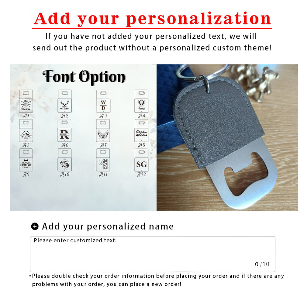 Personalized Bottle Opener Keychain - Custom Logo/Text, Heavy-Duty Synthetic Faux Leather Keyring with Opening Mechanism, Elegant Bottle Opener for Men, Dad, Groomsmen - Birthday, Wedding, Anniversary Gifts - No Electricity N