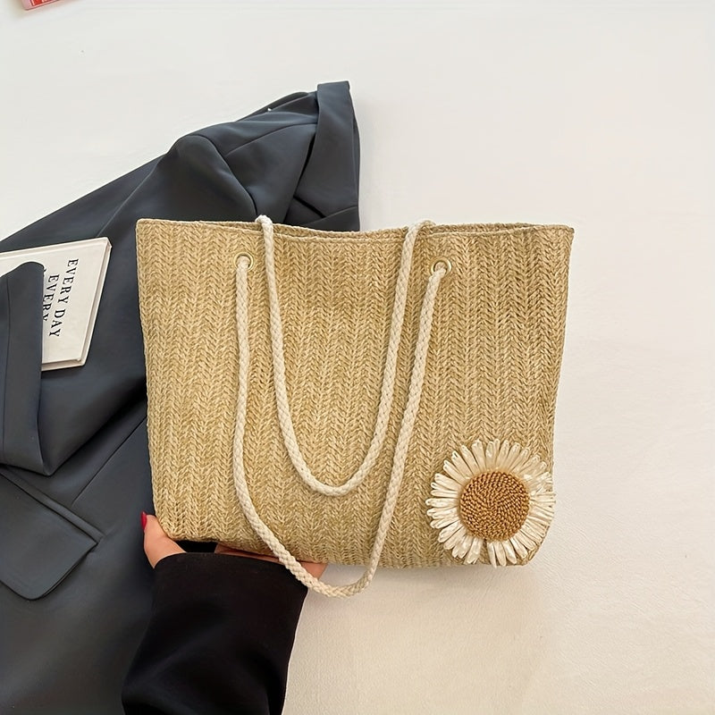 Large Capacity Wicker-Style Handbag with Magnetic Closure & Double Handle