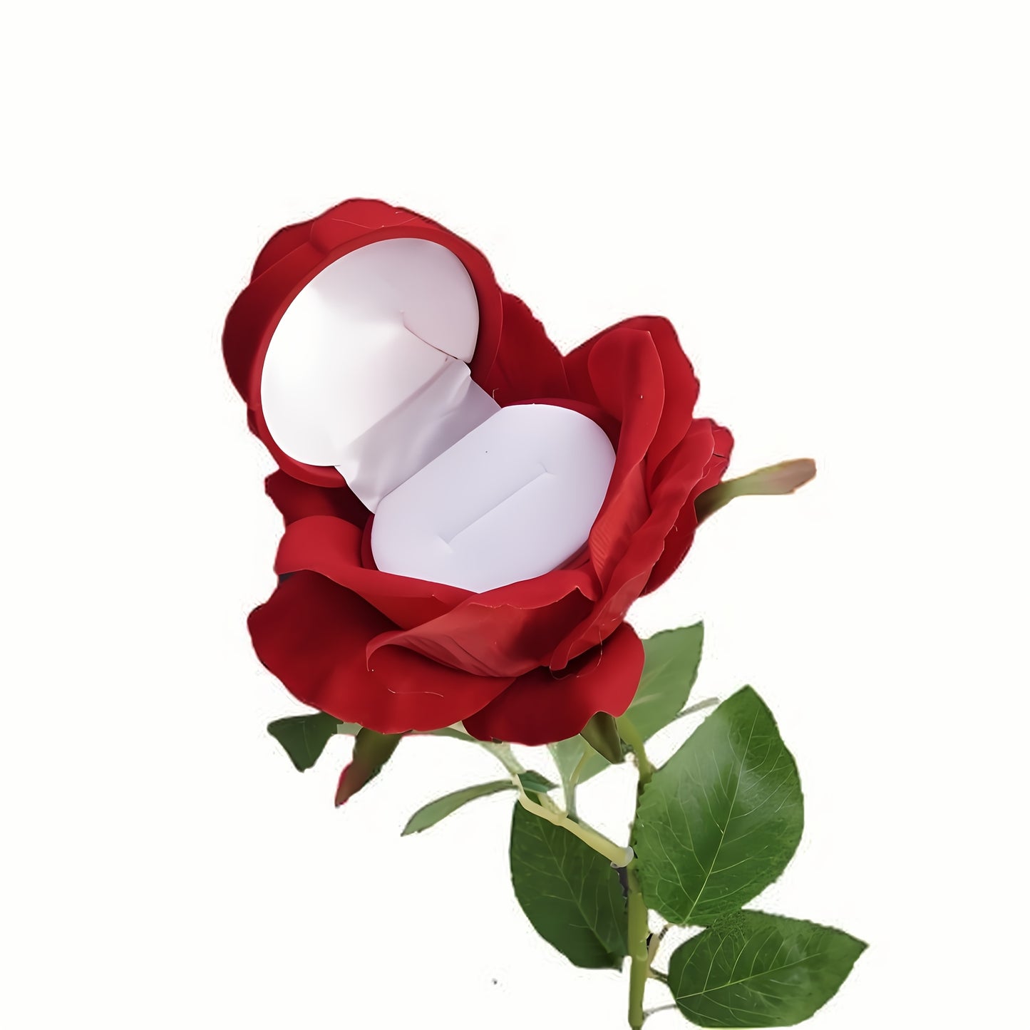 Velvet Rose Ring Box with Green Leaf Accents - Perfect for Valentine'S Day, Mother'S Day, Qixi Festival, and Special Occasions like Weddings, Engagements, and Proposals, Valentine'S Day Gift | Romantic Gift | Velvet Rose Ring