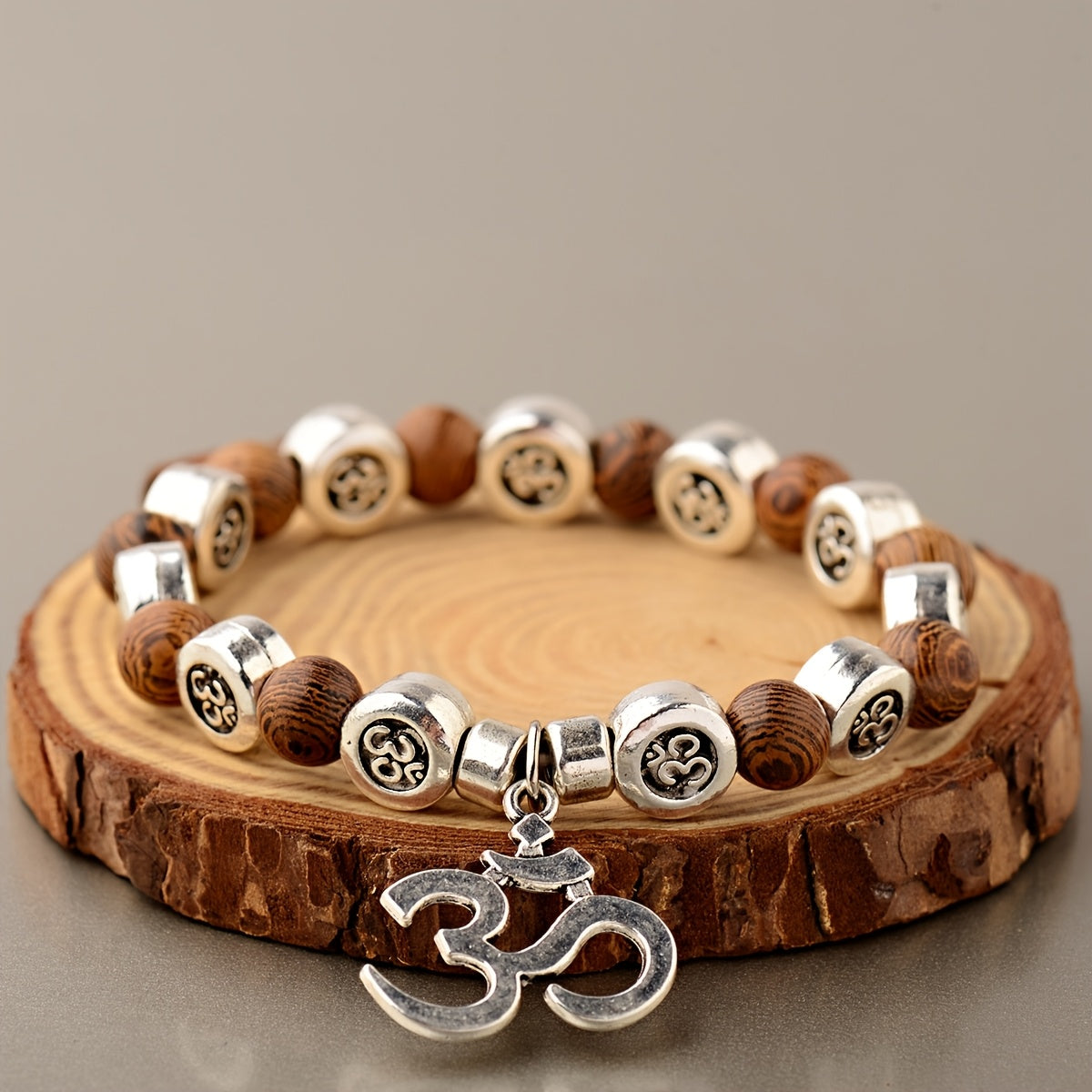 1pc Boho Tribal Style Chakra OM Pendant Wooden Bead Bracelet, Natural Stone Yoga Jewelry for Men and Women, Daily & Gift Occasion, Valentine's Day Suitable, All-Season Accessory