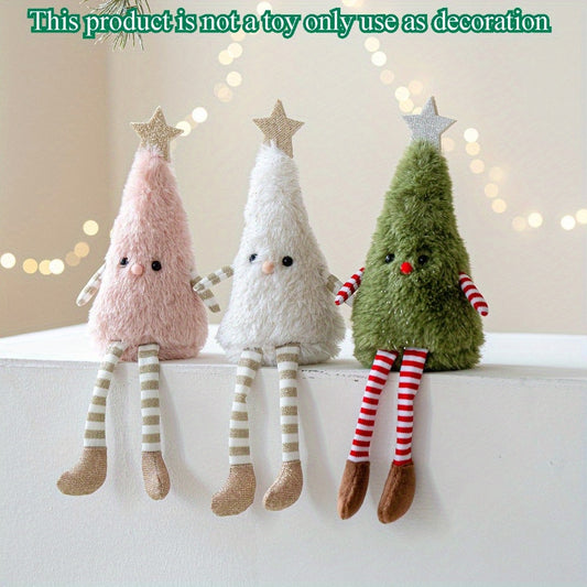 Cute Plush Christmas Tree Figurine Pendant with Stars & Striped Socks - Pink, White Green Fabric Holiday Decor for Home Living Room Windows No Electricity Needed Perfect for Xmas New Year Winter Tailgate Parties Halloween Fal
