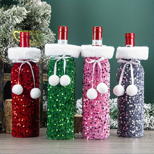 1Pcs Christmas Ornaments New Style Colorful Sequins Creative Wine Bottle Cover, Cute Wine Lovers Christmas Party Family Gathering Home Decor