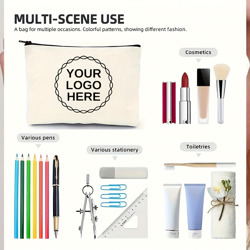 1-10pcs Personalized Cosmetic/Toiletry Bags with Custom Photo Badge Logos - Lightweight Durable Zipper Closure, Stylish Minimalist Design for Home Travel, School, Conferences, Group Activities (White & Black Options), Toiletr