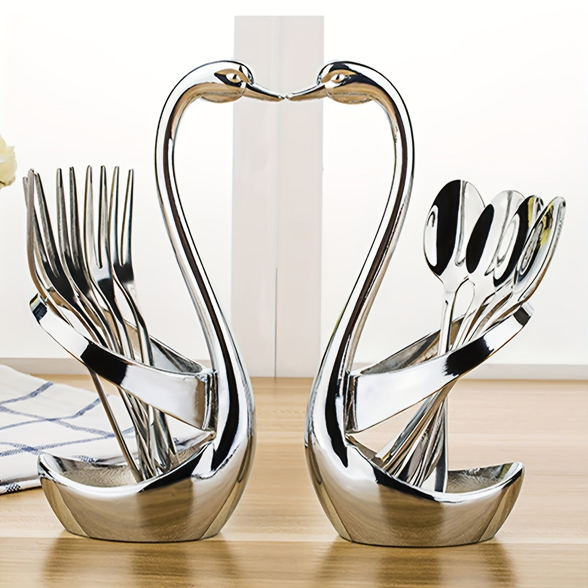 1 Set Zinc Alloy Swan Spoon Fork Rest, Stainless Steel, New Style, for Kitchen, Restaurant, Camping