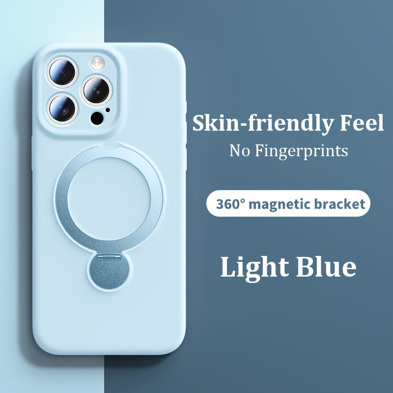 Luxury Multicolor Liquid Matte Stand Phone Case for iPhone 16 15 14 13 Pro Max Magnetic Wireless Charging 360°Rotating Desktop Bracket 16ProMax Cases Shockproof Back Cover