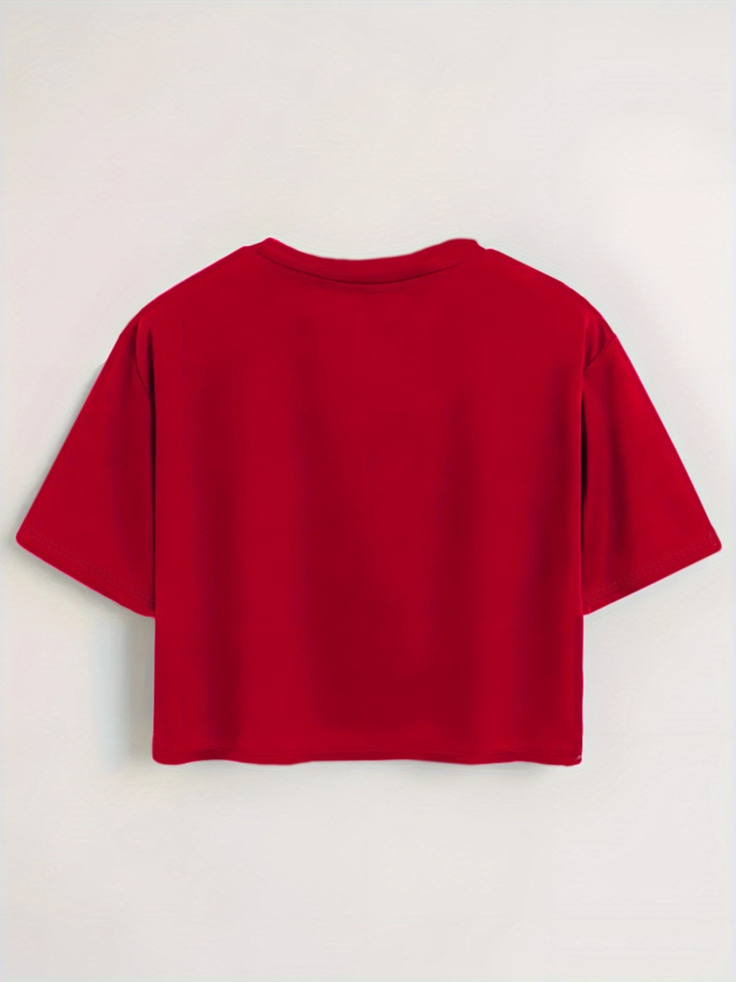 Women'S Red Heart & Butterfly Print Crop Top T-Shirt - Casual Round Neck Short Sleeve, Lightweight Polyester, Machine Washable, Spring/Summer Fashion Essential, Versatile Streetwear, Butterfly Shirt