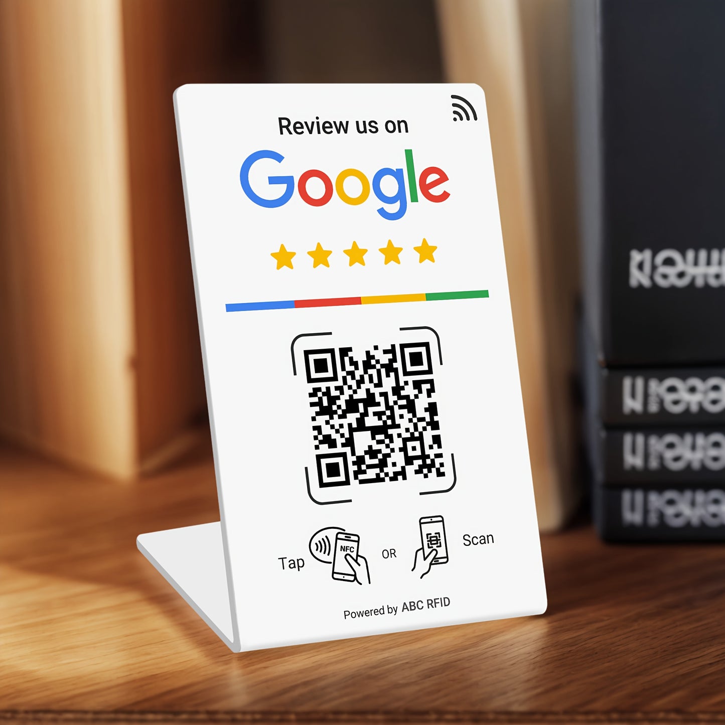 Social Media Integration Stand for Businesses - NFC Tap & QR Code, Easy Setup with Review Link ManaSynthetic Gemstoneent, Durable PVC, Perfect for Google Reviews and Social Media Integration, Social Media Stand