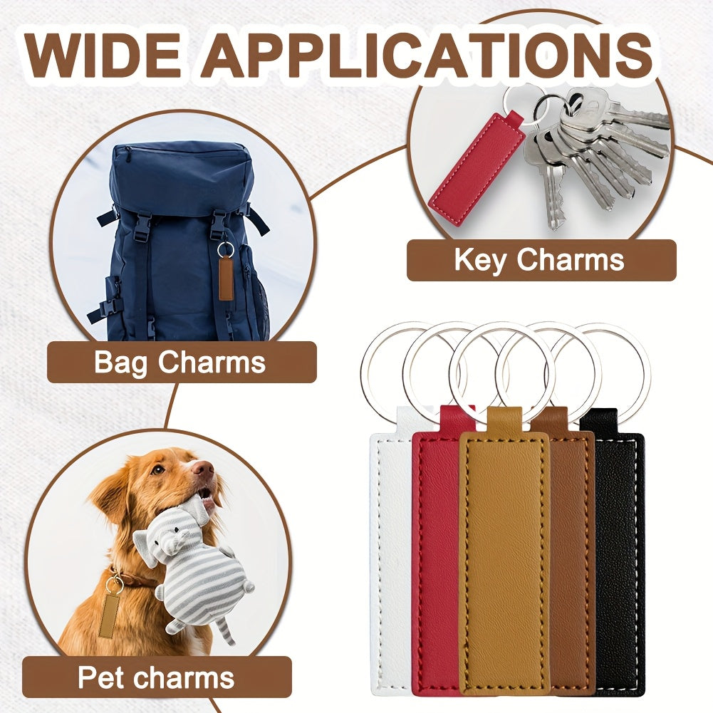 30pcs Faux Leather Key Fob Kit, 4.09*0.98in Rectangular Faux Leather Keychain Blanks with Keychain Rings, Laser Engraving Keychain -DIY School/Corporate Logos Gifts Stamping DIY Handicrafts for Faux Leather Working, Faux Leat