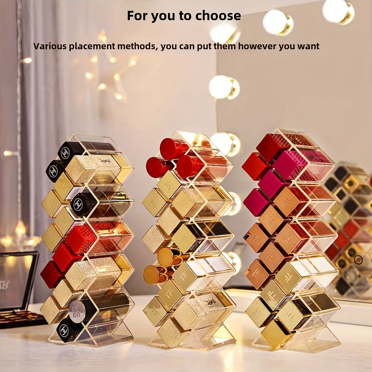 16-Compartment Transparent Lipstick Organizer - Durable Plastic Makeup Storage Box for Vanity or Bathroom Counter, Lightweight & Portable, No Power Needed, Vanity Accessories