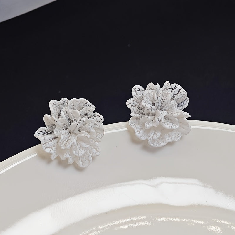 Luxury Floral Stud Earrings with Faux & Rhinestone Tassels, Copper Base & 925 Sterling Silver Posts