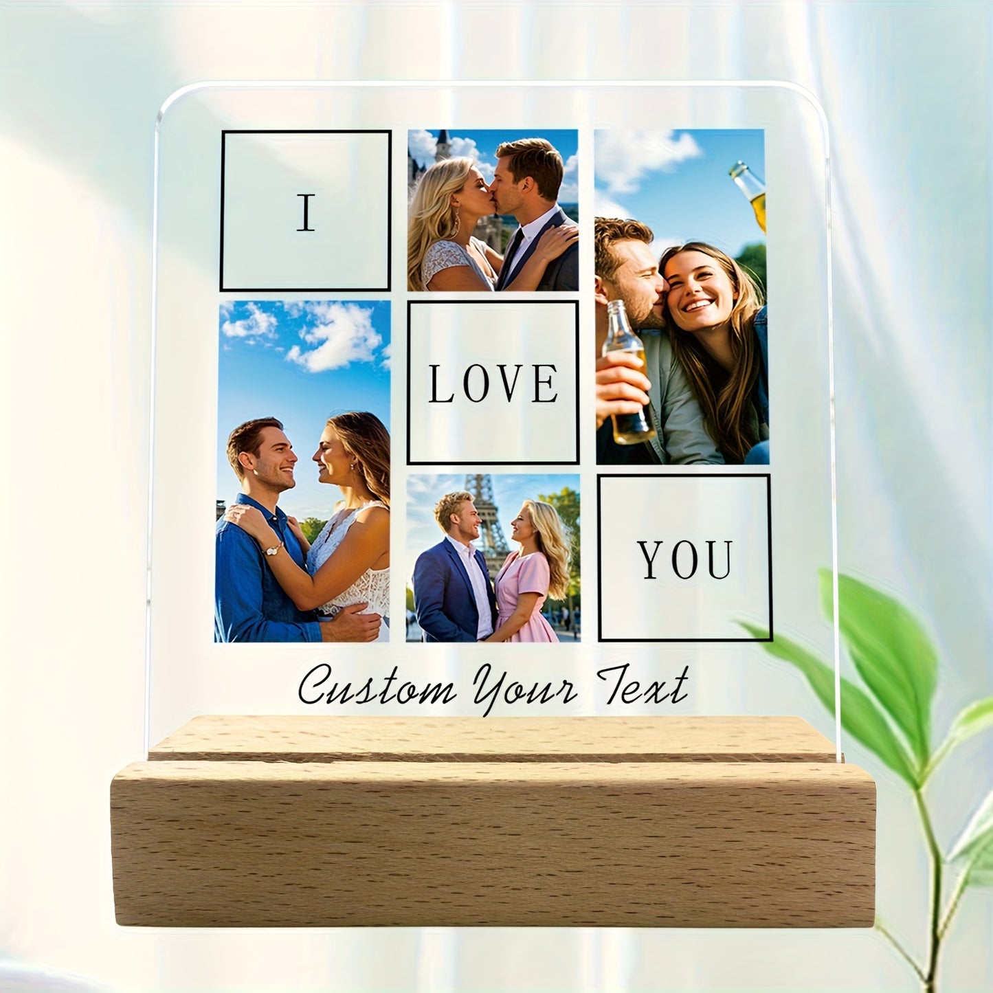 2D Flat, 2D Flat Custom Crystal Plaque - 1 Piece with 4 Photos & Text, Bohemian-Style Desktop Decoration Stand for Anniversaries/Birthdays (Mother's Day or Valentine’s) – Unisex Gift Idea + Wedding Halloween Christmas Dé