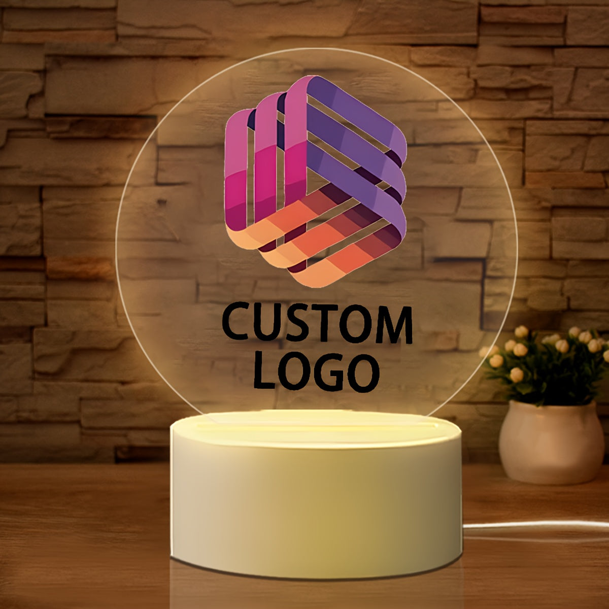 1pc Custom Logo Night Light - Personalized USB-Powered Desktop Sign with Adjustable Lighting, Durable Plastic Design for Office, Home & Christmas Decor, Indoor/Outdoor Use, Warm Glow Illumination, Home Ambient Lighting | Ambi