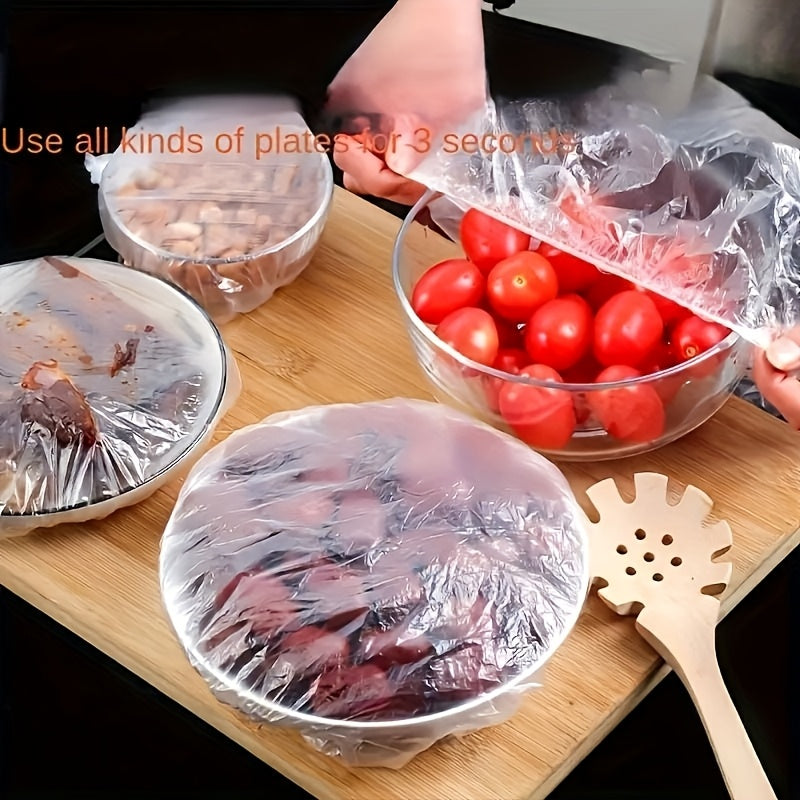 100pcs Reusable Elastic Food Storage Covers - Transparent, Stretchable Plastic Bowl & Plate Sealing Film, Odorless, Alternative to Aluminum Foil & Deli Meat Covers, Food Contact Saf