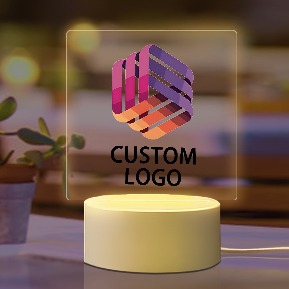 1pc Custom Logo Night Light - Personalized USB-Powered Desktop Sign with Adjustable Lighting, Durable Plastic Design for Office, Home & Christmas Decor, Indoor/Outdoor Use, Warm Glow Illumination, Home Ambient Lighting | Ambi