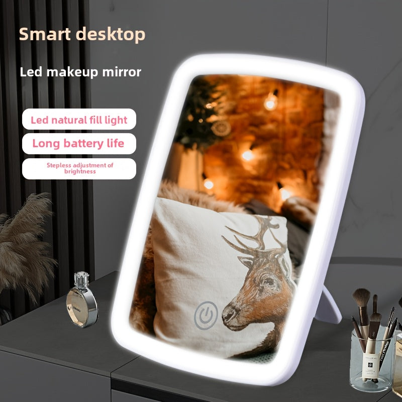 LED Makeup Mirror: Tri-Color Touch Control Dimmable Warm/White/Natural Light, Foldable & Portable Design (Battery Not Included), Long Press to Adjust Brightness – Perfect for Valentine'S Day/Birthday Gift