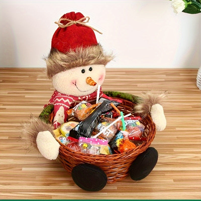1pc Festive Christmas Candy Basket with Knitted Apple Bag, Fabric Food Serving Dish, Tabletop Dessert Plate for Holiday Treats Display